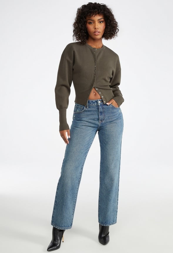 Cinched Waist Cardigan Military Olive