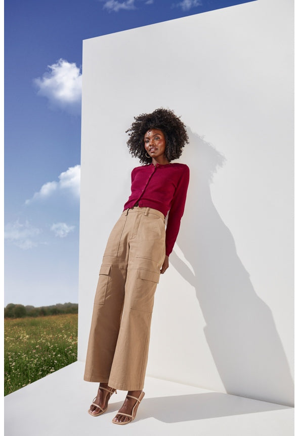 Cropped Fine Knit Cardigan Cabernet Red