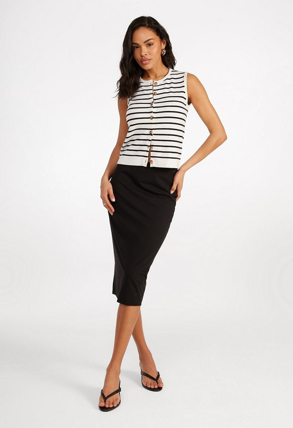 Fine Knit Vest Marshmallow White/ Black Caviar Stripe