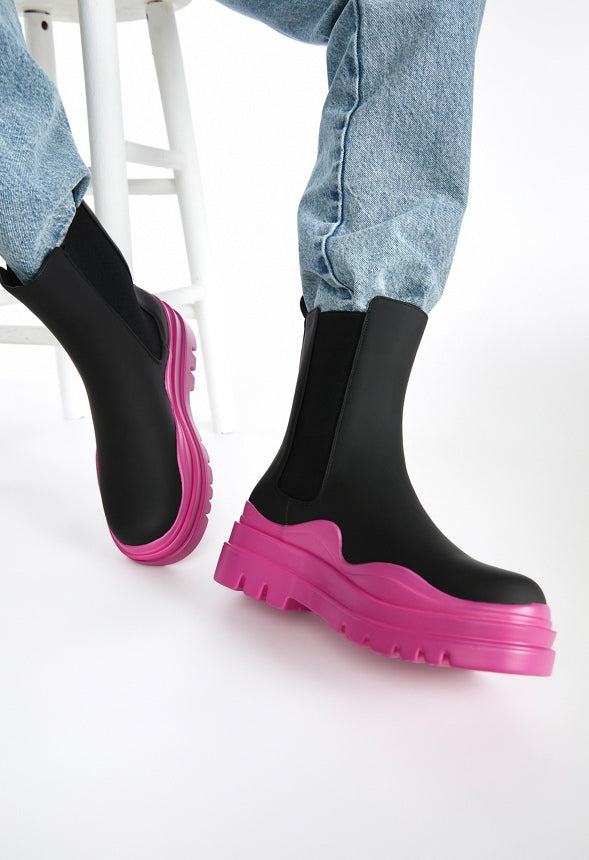 Polly Rain Boot Black/ Pink