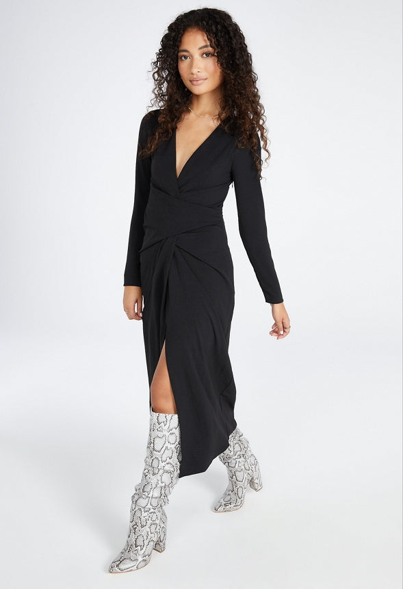 Drape Front Midi Dress Black Caviar