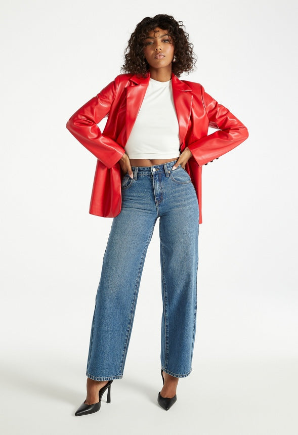 Faux Leather Blazer Salsa Red