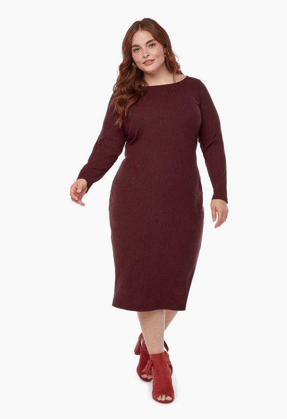 Plus Size Midi Knit Dress Bitter Chocolate