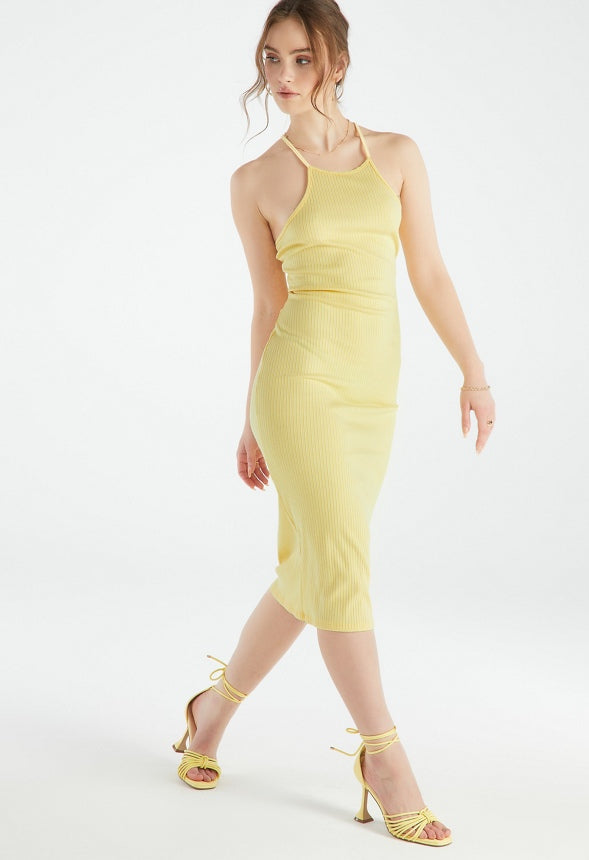 HALTER MIDI DRESS Pale Banana