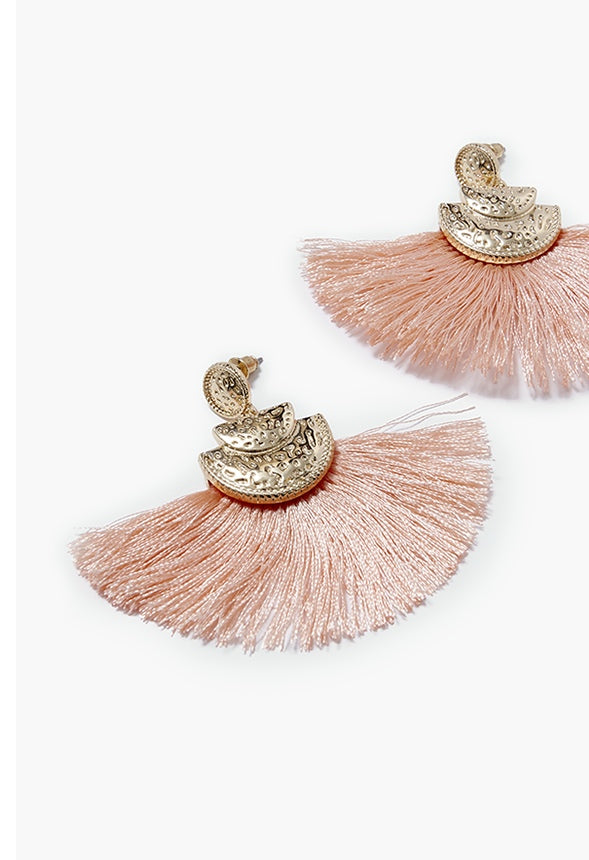 Gia Disc And Fringe Earrings Coral/Gold