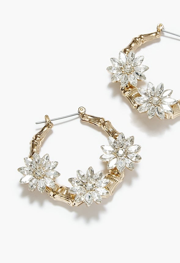 Kara Glass Flower Creole Hoops Clear/Gold
