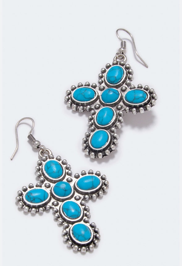 Alanna Turquoise Cross Earrings Turquoise/Antique Silver