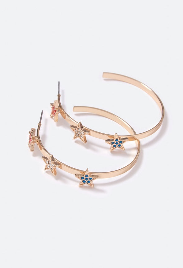 Kelly Multi Stars Hoop Earrings Red/White/Blue/Gold
