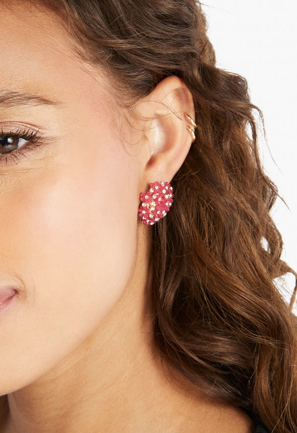 Cora Cluster Floral Stud Earrings Raspberry/Gold