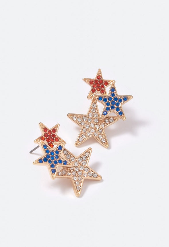 Harper Graduating Stars Stud Earrings Red/White/Blue/Gold