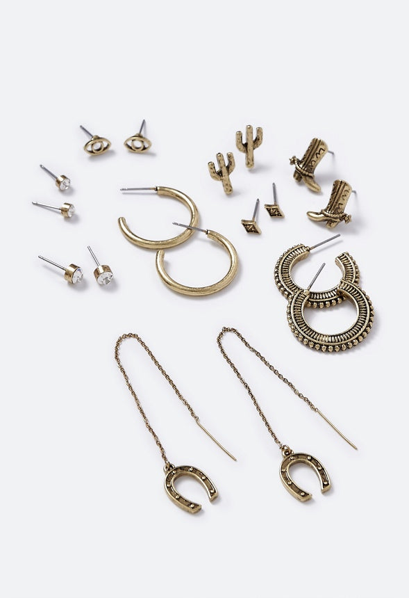 Miley Western Motif Earring Multipack Crystal/Gold