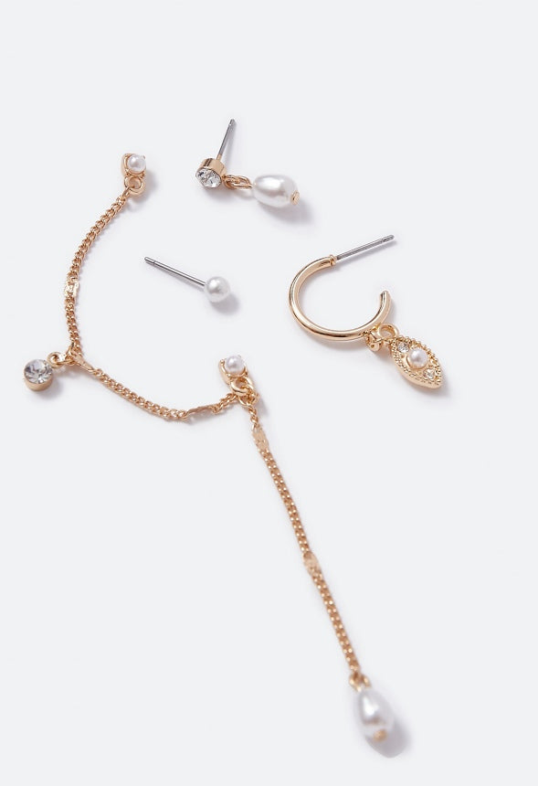 Kyra Linked Pearl Earring Multipack Crystal/Gold