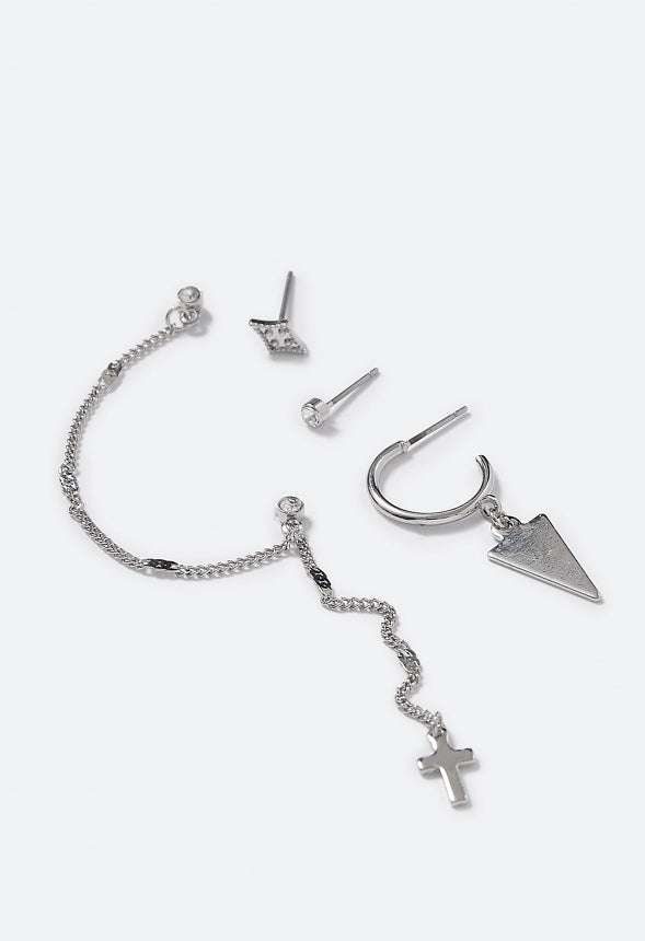 Khloe Linked Cross Earring Multipack Crystal/Silver