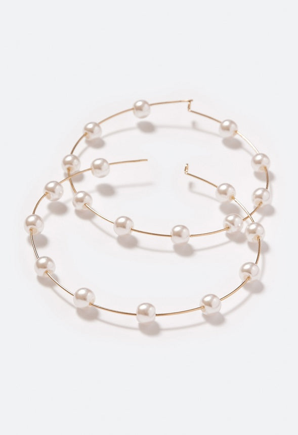 Alaia Spaced Pearl Hoop Earring Cream/Gold