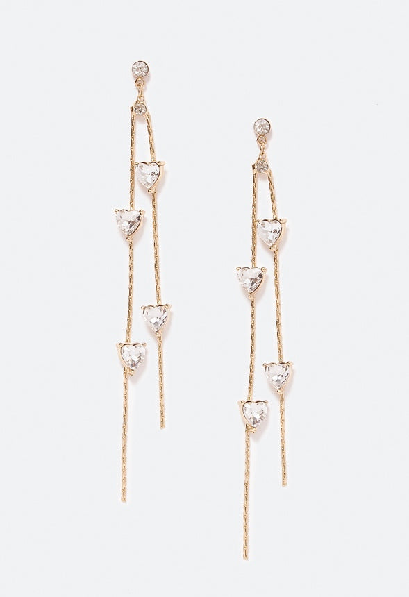 Kendall Spaced Heart Strand Earrings Crystal/ Gold