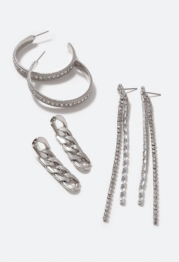 Rylan Cubic Zirconia 3 Pair Pack Mix Earrings Silver