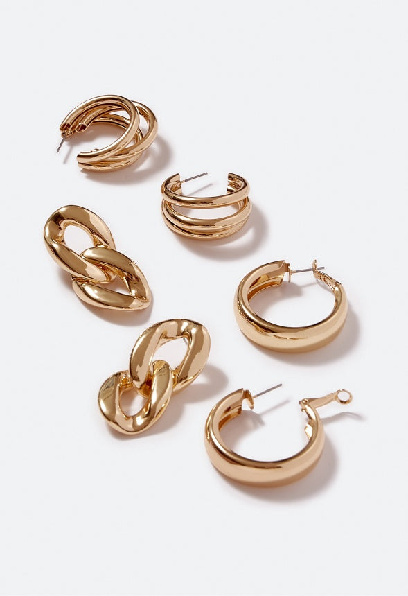 3-Pair Pack Livia Metal Mix Earrings Gold