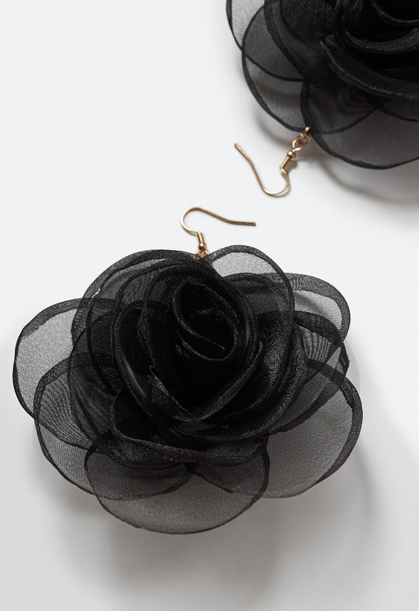 Della Organza Flower Drop Earrings Black