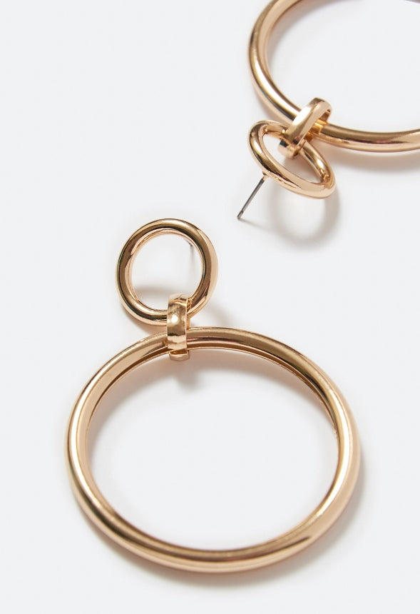 Leia Linked Smooth Ring Drop Earrings Gold