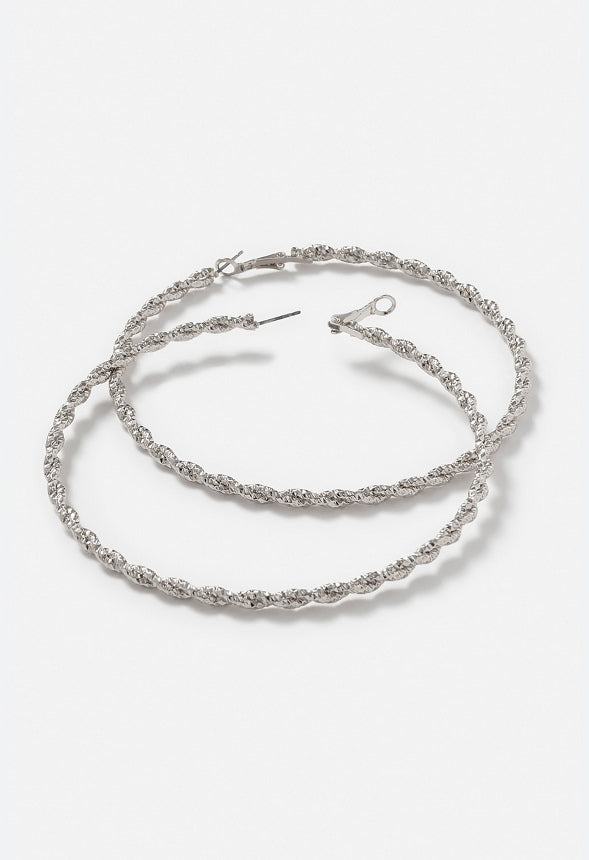 Kora Fine Cut Textured Hoops Earrings Silver