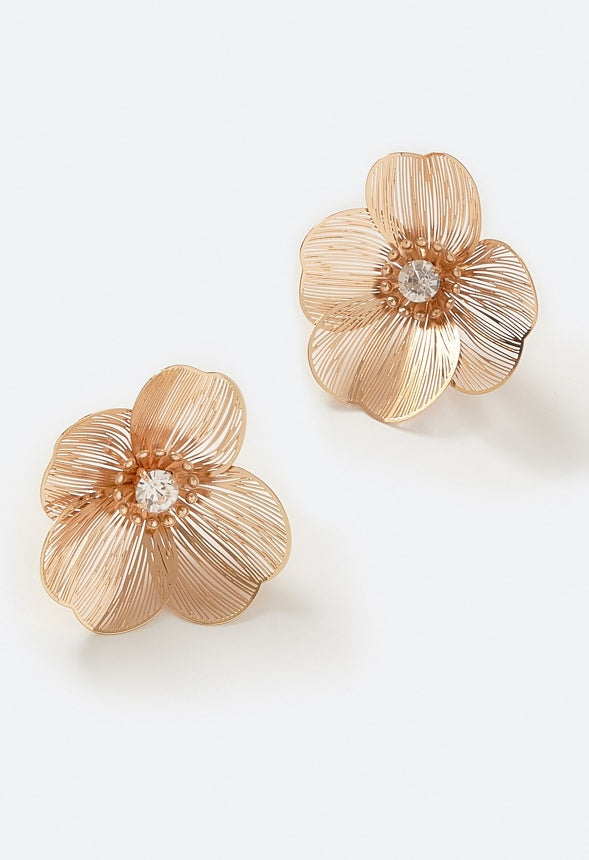 Cali Fine Brass And Glass 4-Petal Flower Stud Earrings Crystal/ Gold