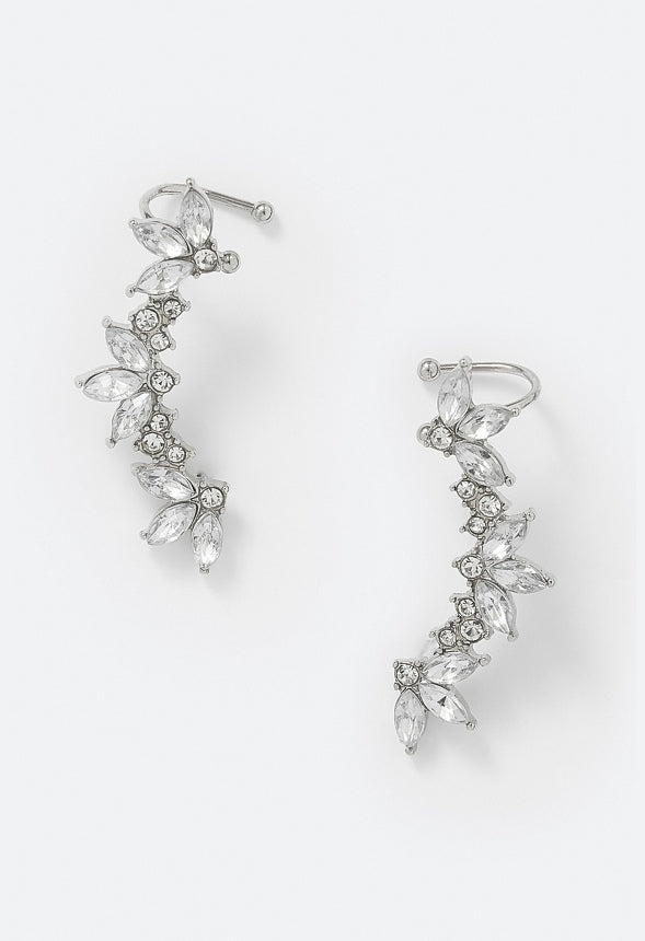 Mina Glass Navette Stone Ear Climber Crystal/ Silver