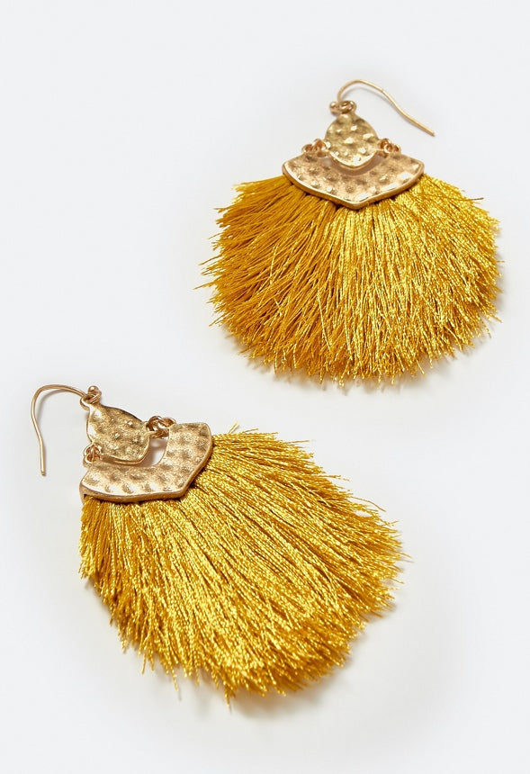 Mei Fringed Hammered Metal Drop Earrings Mustard/ Gold