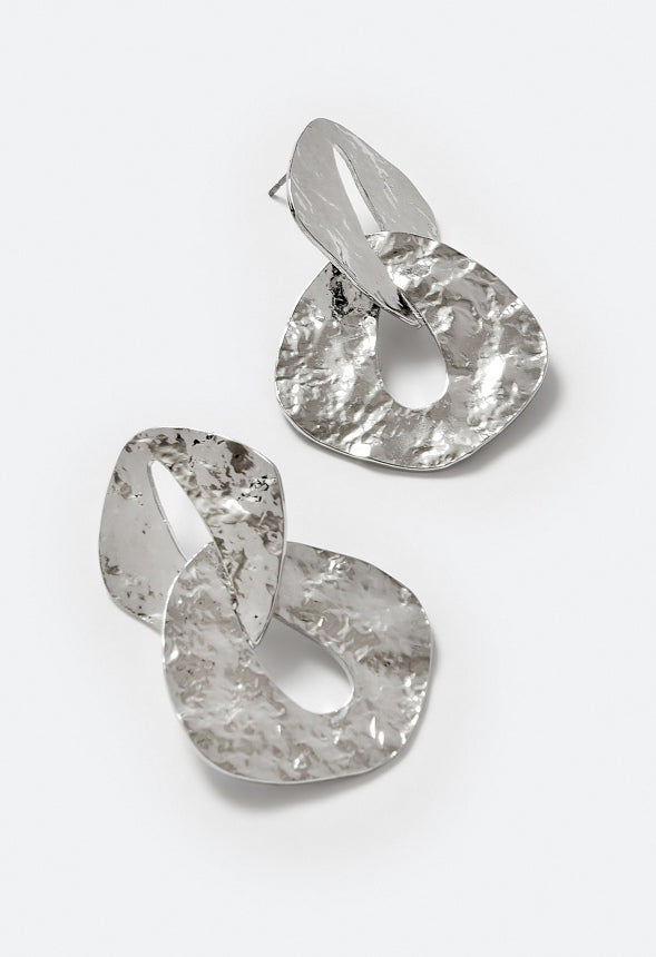 Tam Statement Hammered Metal Chain Stud Earrings Silver