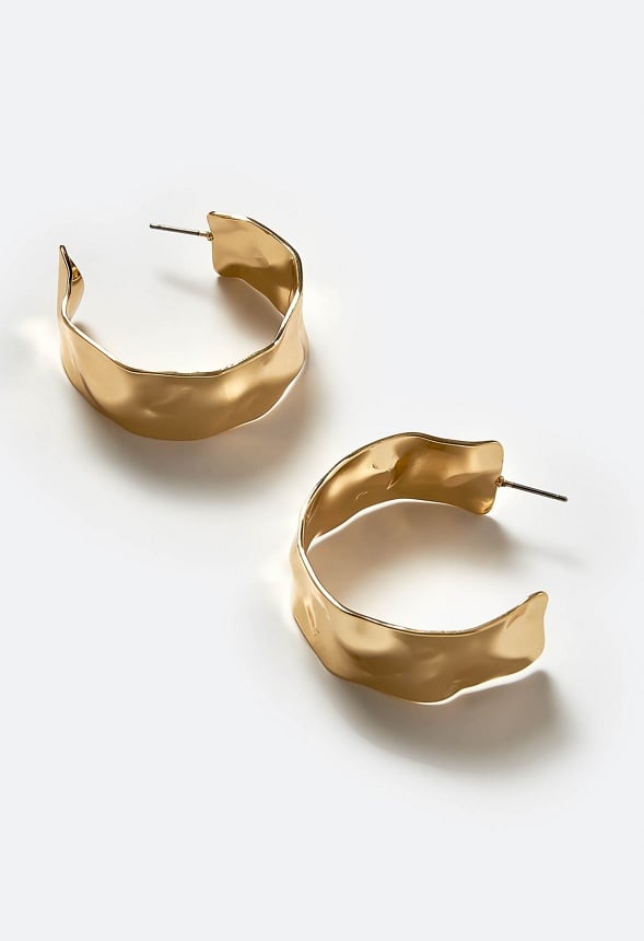 Naya Hammered Metal Hoop Earrings Gold