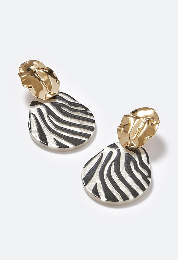 Jamie Zebra Print Door Knocker Earrings Black/ Gold