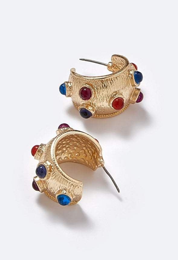Lottie Multi Color Inlay Resin Stone Hoop Earrings Multi/ Gold
