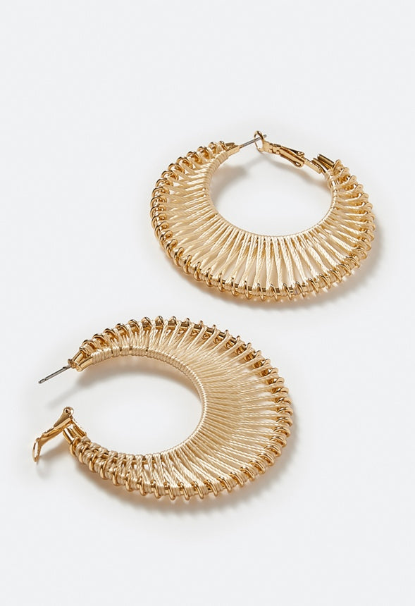 Indy Thread Wrapped Hoop Earrings Cream/ Gold