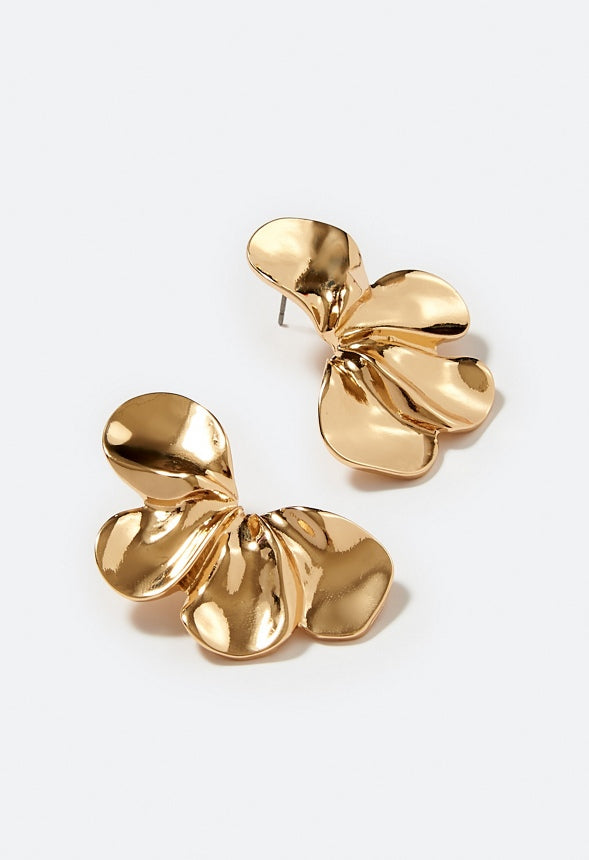 Mya Modern Layered Petals Half Flower Stud Earrings Gold