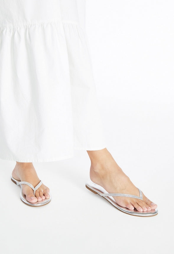 Layla Flat Thong Sandal Clear/ Silver