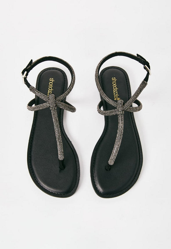Ava Flat Sandal Black Embellished