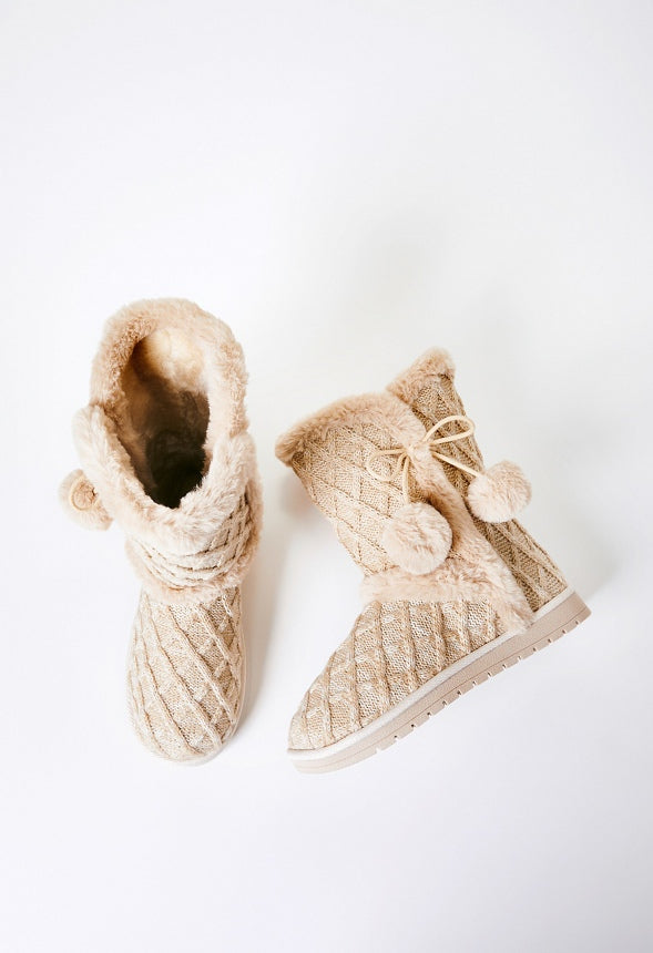 Idina Knit Pom Fuzzie Oatmeal