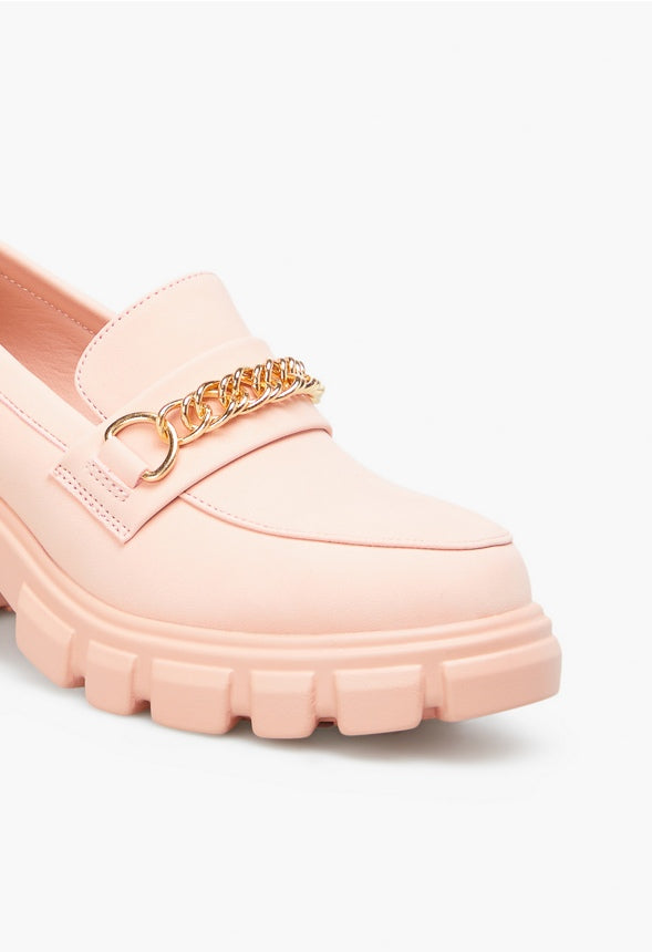 LELI CHAIN DETAIL LUG SOLE LOAFER Chalk Pink