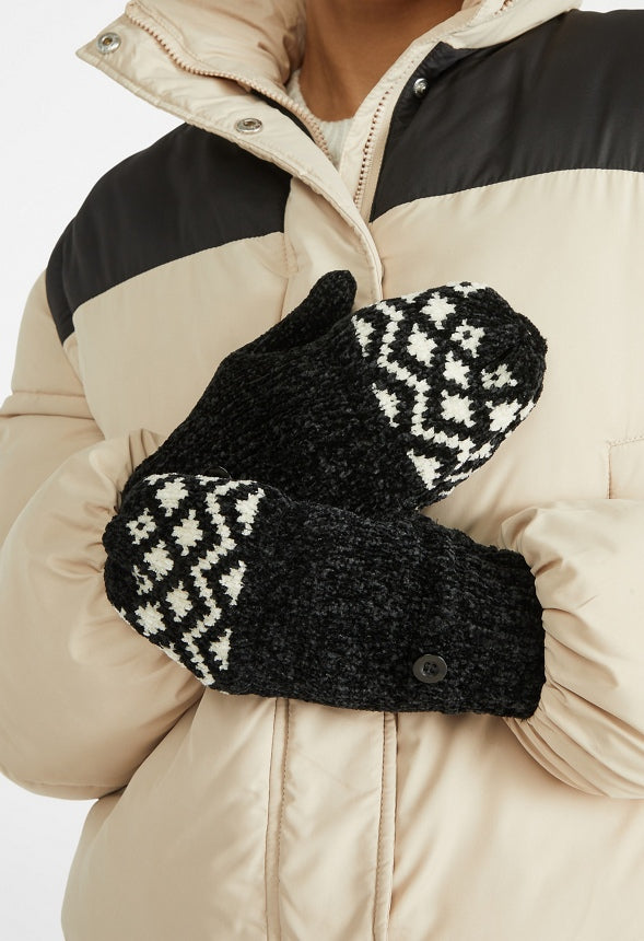 Fair Isle Fold Over Mitten Black/Multi