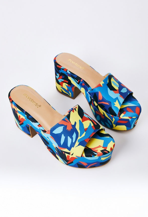 ESMIE BLOCK HEELED PLATFORM SANDAL Abstract Jungle
