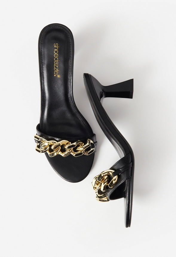 Karsyn Heeled Slide Sandal Black Caviar
