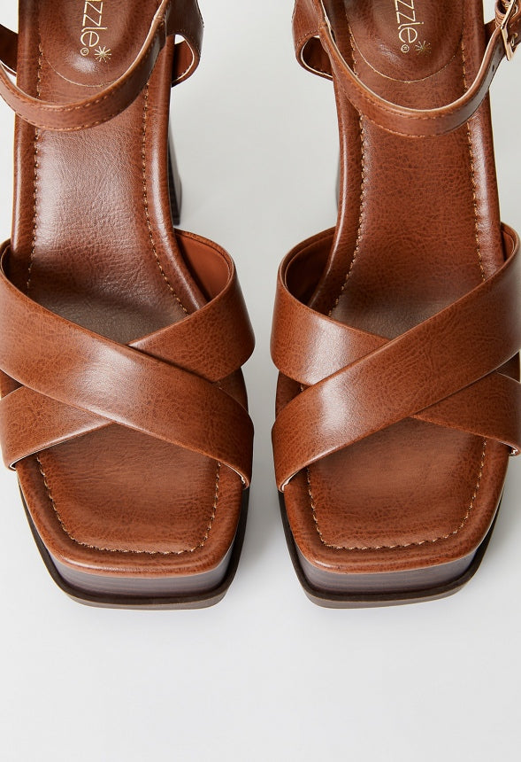 Freya Platform Heeled Sandal Leather Brown