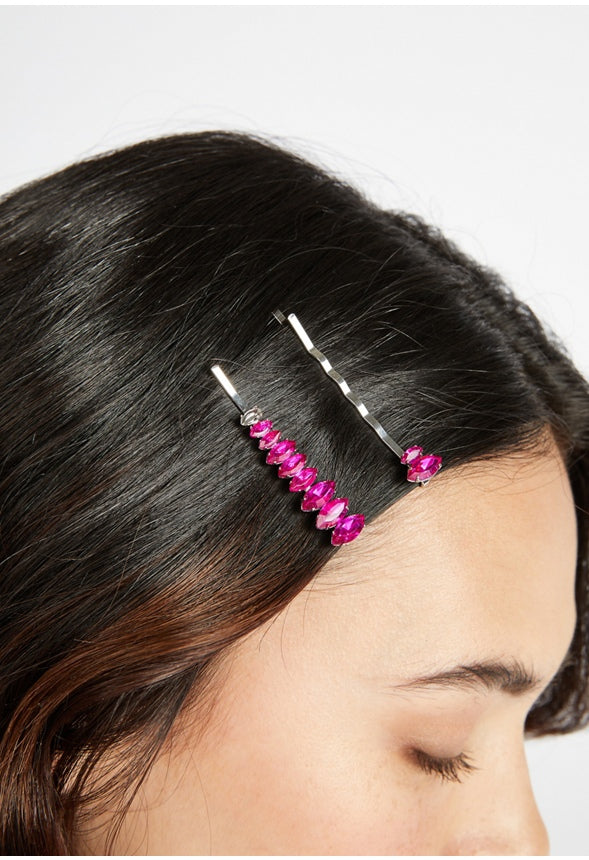 Avah Navette Hair Slides Fushcia Pink/Rhodium