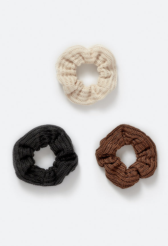 Haven 3-Pack Ribbed Fabric Scrunchies Cream/ Brown/ Black