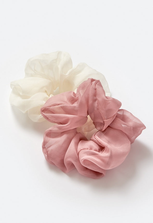 2-Pack Ava Chiffon Fabric Hair Scrunchies Cream/ Blush