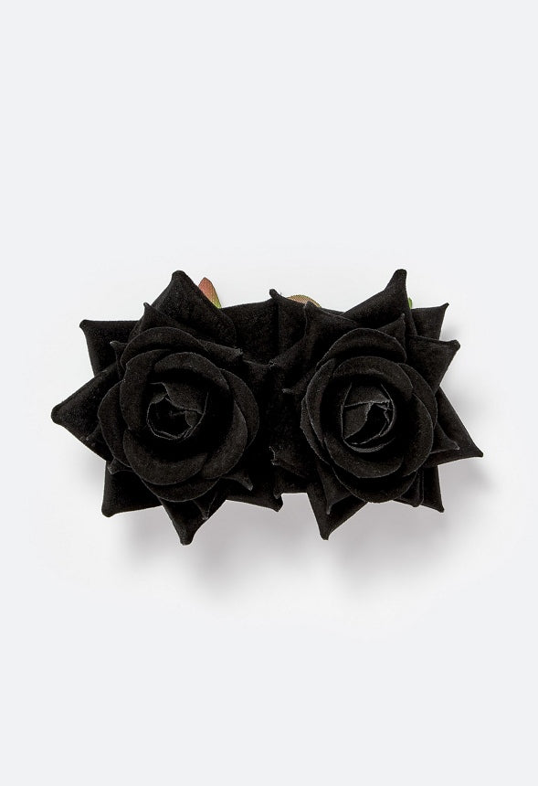 Fara Double Rose On Barette Hair Clip Black