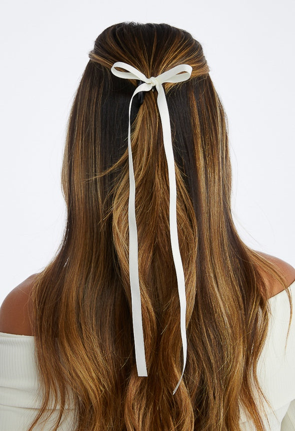 2-Pair Pack Hallie Mini Hair Claws With Ribbon Cream/ Black