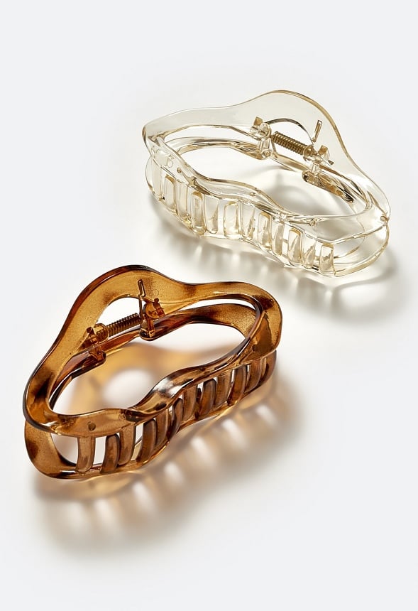 Gala 2 Pack Of Organic Shape Hair Claws In Tortoise Shell Effect & Clear Finish Brown/ Clear