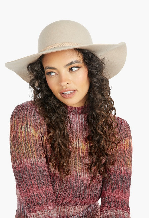 FLOPPY HAT WITH BRAIDED TRIM Taupe