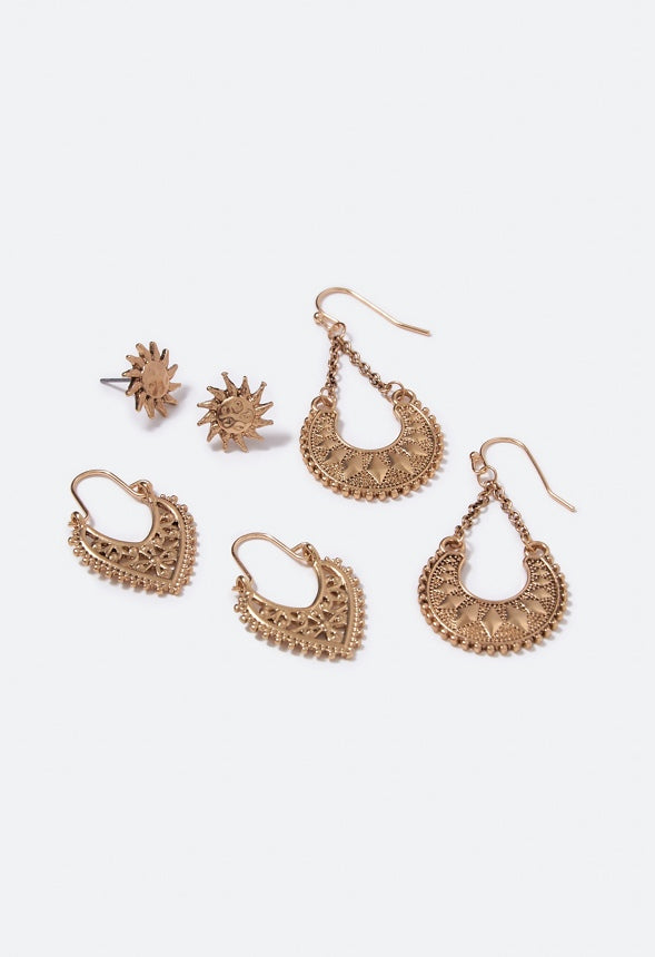 Noor Boho Stud and Drop Multipack Light Antique Gold