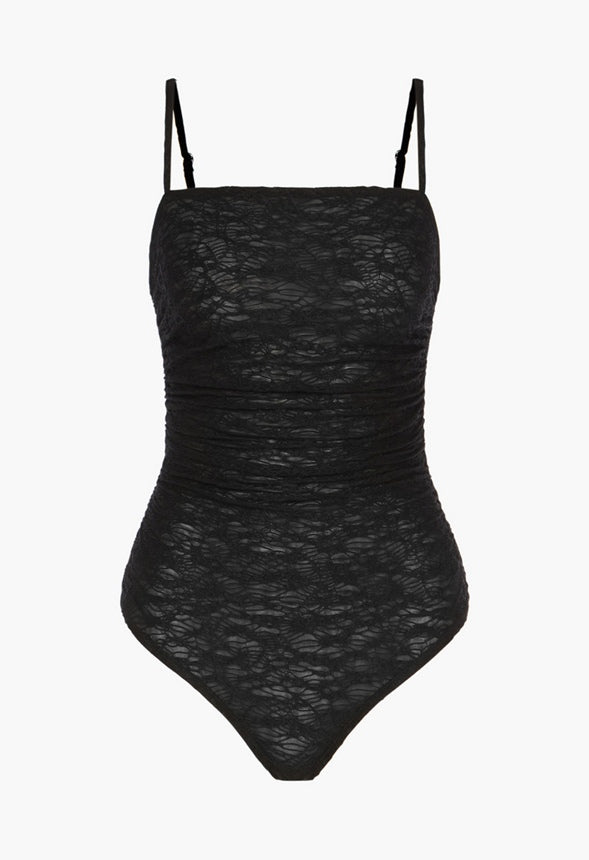 Ruched Mesh Bodysuit Black Caviar